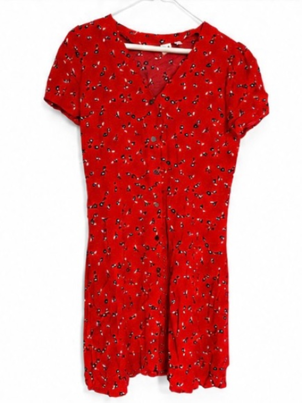 GAP Red Floral V-Neck Short Sleeve Dress